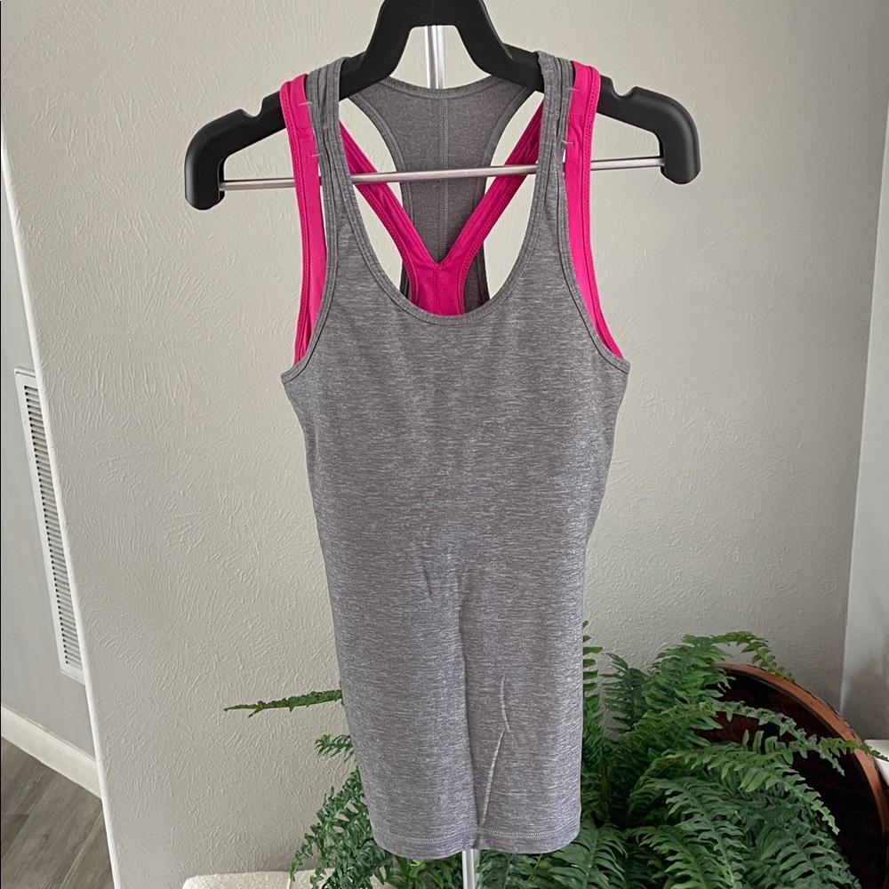 lululemon athletica Gray Tank with Pink Racerback Trim